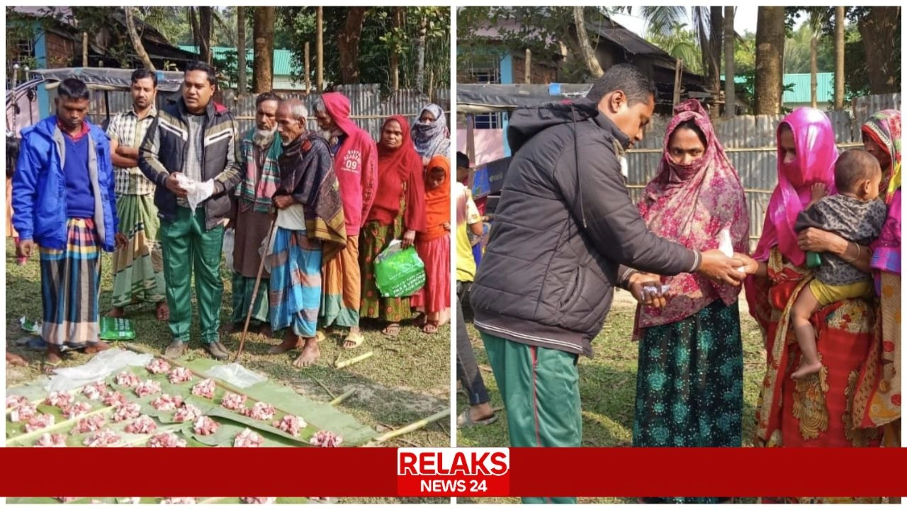 বিশ্বম্ভরপুর ধনপুরে অসহায় ও দুস্থদের মাঝে দুম্বার মাংস বিতরণ